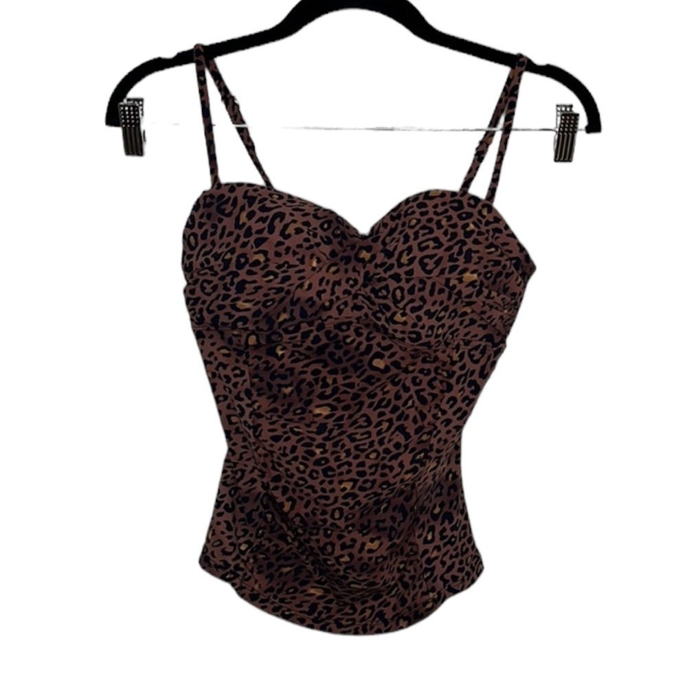 Assets by Spanx Brown Leopard Print Swim Tankini Top Women's Sz S